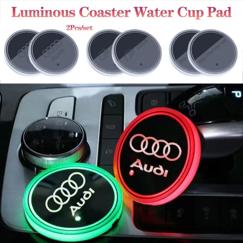 Luminous Car Water Cup Coaster Holder 7 Colorful USB Charging For Audi Sline RS A3 A4 B8 8P 8V B6 A5 A6 C7 Q5 B9 B7 C6 A1 Q7 Q3