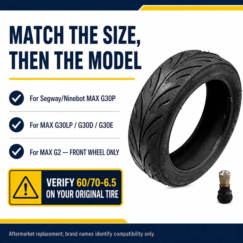 60/70-6.5 Tubeless Tire for Ninebot MAX G30/G2 Front, 10x2.5 Anti-Slip Vacuum Tyre Wear-Resistant Replacement