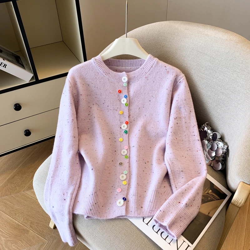 

Women's Pink O-Neck Cardigan Sweater Harajuku 90s Vintage 2000s Y2k Long Sleeve Soft Cozy Luxury Cashmere Sweater Autumn 2025