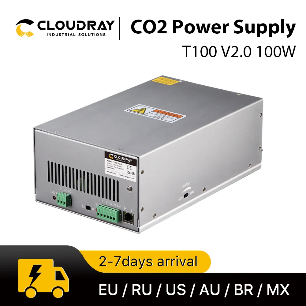 Cloudray-fuente de alimentación láser CO2, 80W-100W, para máquina cortadora de grabado láser CO2, LY-T100 T / W Plus, larga garantía