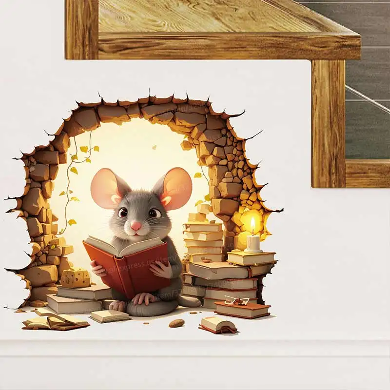 Cartoon Mouse Hole Wall Sticker Living Room Wall Edge Home Decoration Mural For Kids Bedroom