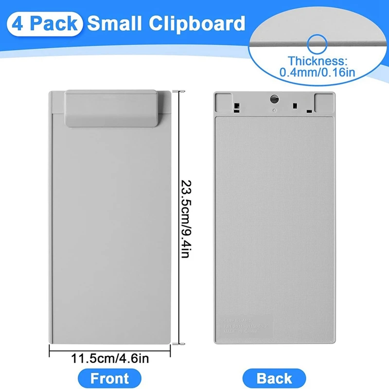 Mini portapapeles de bolsillo tamaño A7, 4 piezas, 9,4X4,6 pulgadas, portapapeles de plástico de perfil bajo para la escuela y la Oficina