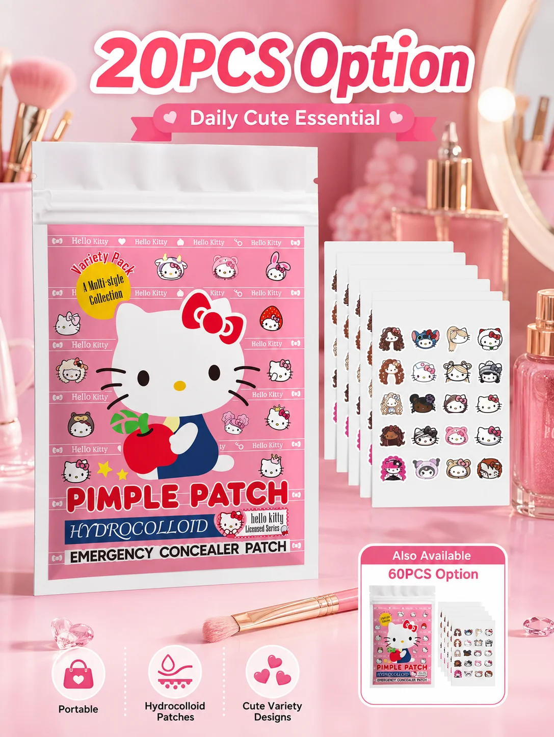 Sanrio Acne Pimple Patches, Hydrocolloid Spot Cover Stickers, Cute Face Care Patches for Daily Use