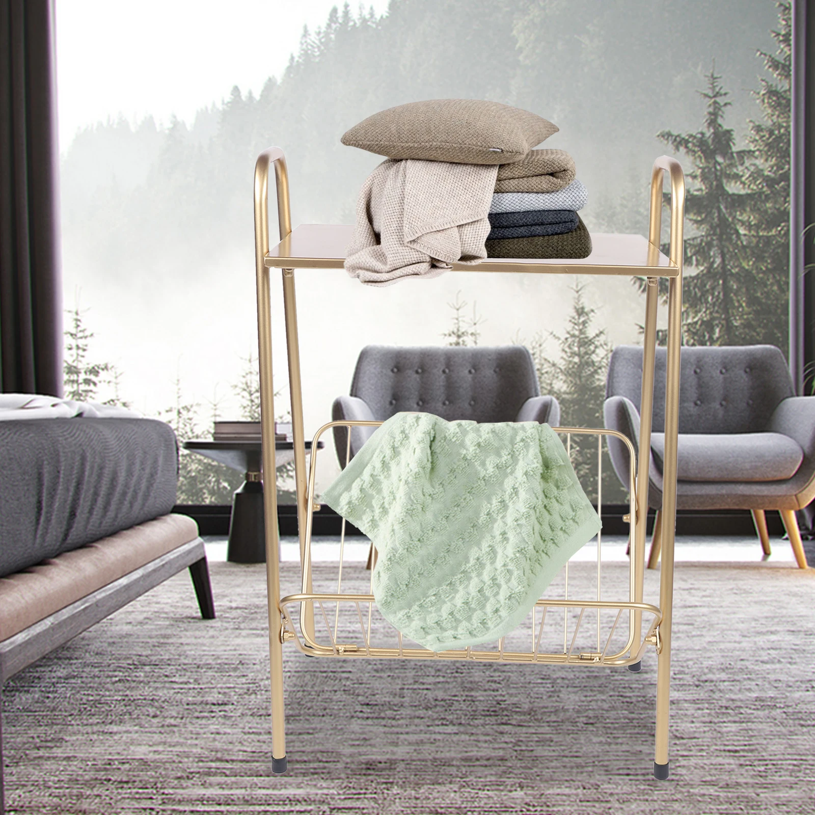 Iron Art Disassembly Small Coffee Table, Living Room Sofa Bedroom Bedside Corner Table, Newspaper Storage Magazine Rack