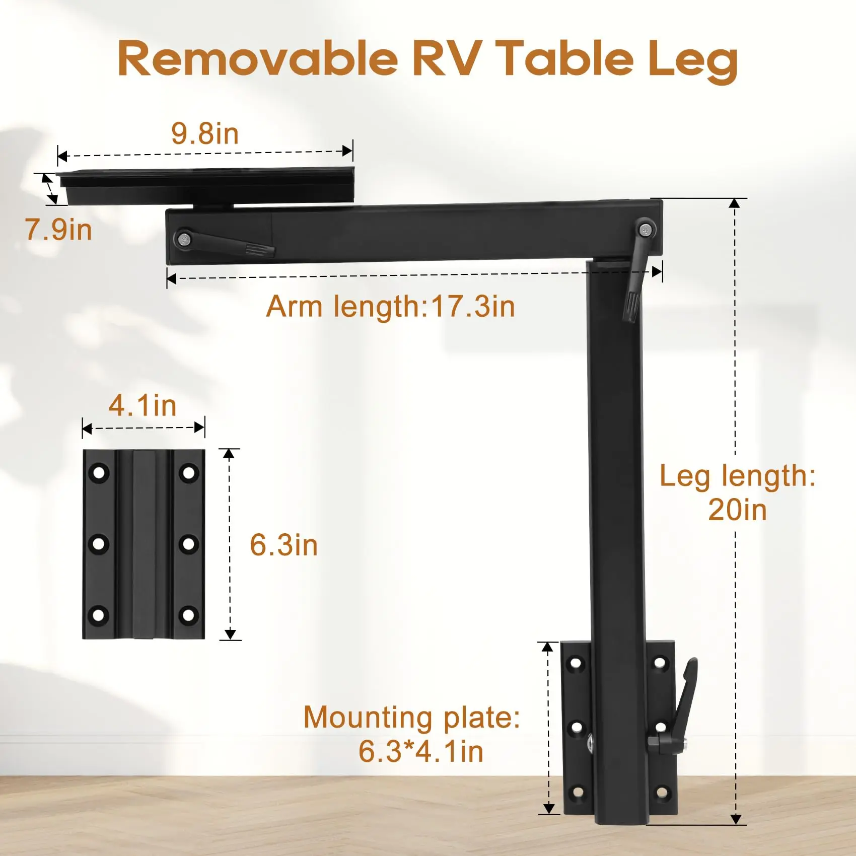 RV Foldable Table Leg System with Adjustable 360° Rotating Aluminum Base, Suitable for Campervan Tables, Chairs and Accessories
