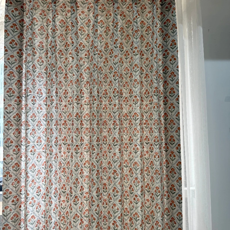 American Retro Pastoral Style Cotton Linen Environmentally Friendly Printed Curtains for Living Room Bedroom Partition Curtains