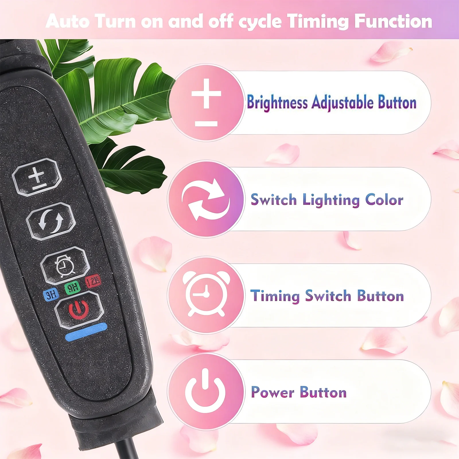 LED Grow Light, Full Spectrum Clip Plant Growing Lamp with Red Blue LEDs for Indoor Plants, Seed Starting, 10-Level Dimmable