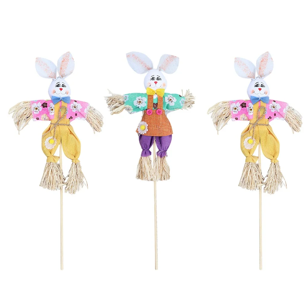 

6pcs Rabbit Scarecrow Harvest Jackstraw 15in 38cm Halloween Garden Decor Fall Thanksgiving Yard Ornament Stakes Straw Polyester