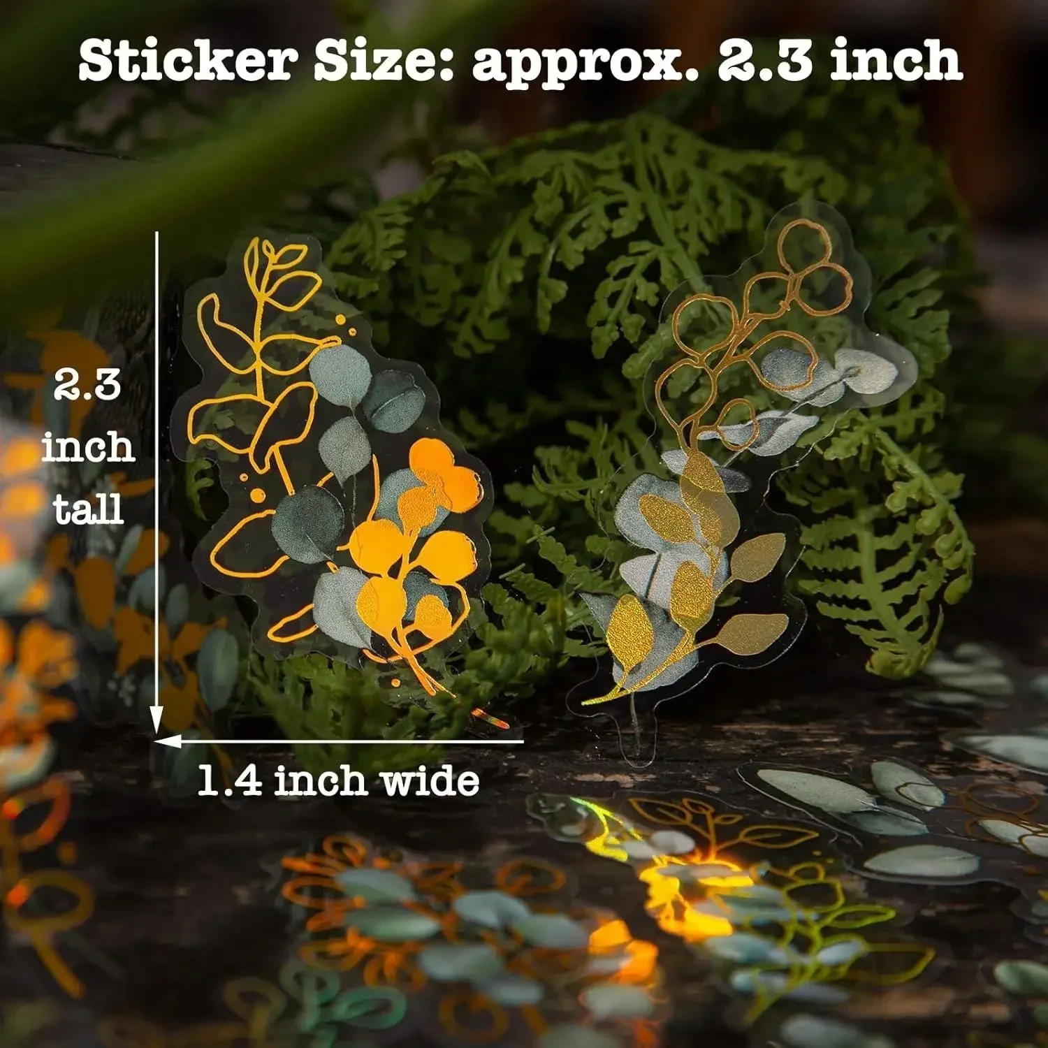 Flower Dream Set of 240Pcs Gold Foil Botanical Stickers with Clear Background Holographic Flower Eucalyptus Decals for Journaling Bullet Journal Planner Card Making DIY Crafts