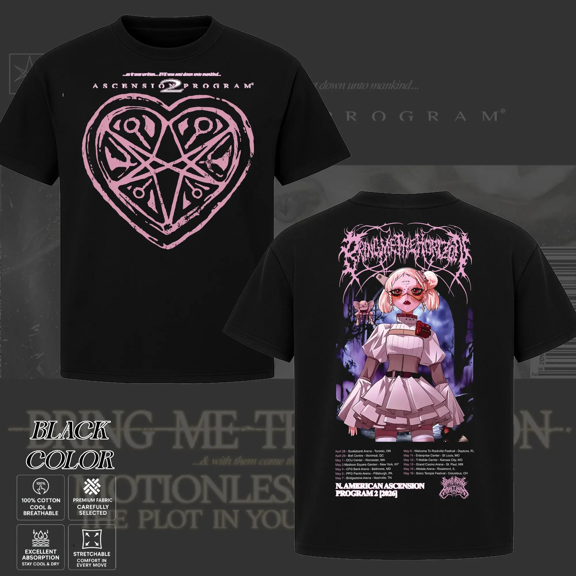 BMTH Bring Me The Horizon Third Ascension Tour T-Shirt 2026 Rücktourdaten-Druck Unisex Oversized Metalcore Fan Kurzarm – Detail 6