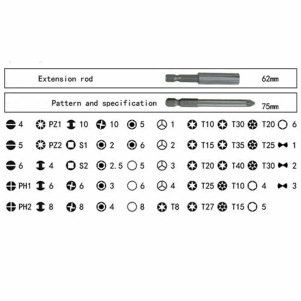 50pcs Extra Long Security Drill Bits Portable Hex Torx Star Flat Screwdriver Bit Set With Sturdy Box Tools Accessories