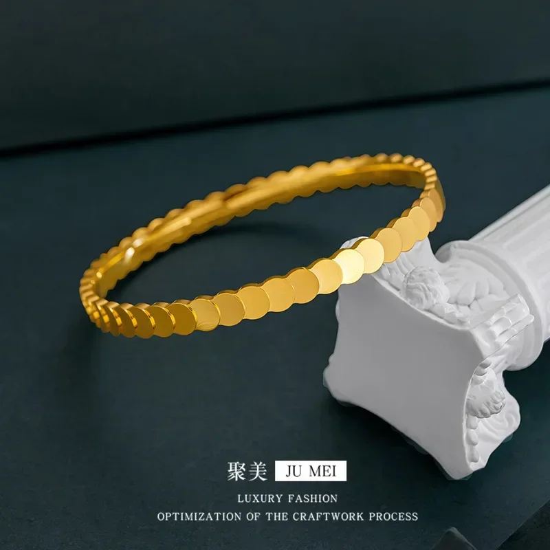 Goldpure Luxury 24K 9999 Pure Gold real gold Fish Scale Flash Women's Bracelet Long Scale Ring Bracelet