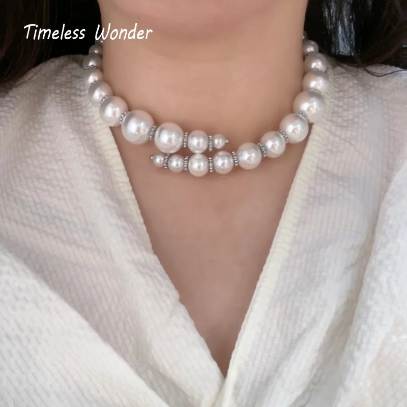 

Timeless Wonder Fancy Geo Glass Pearl Pave Necklaces for Women Designer Jewelry Runway Rare Top Luxury Gift Sweet 3622