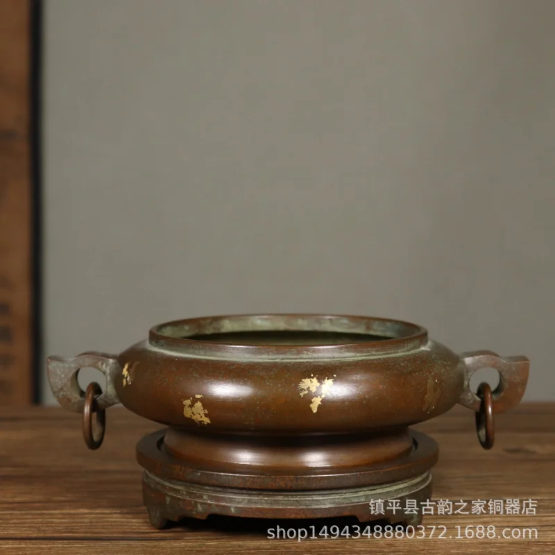 Copper Bowl Set with Base Double Ear Incense Home Aromatherapy Ornament Xuande Burner Ornam