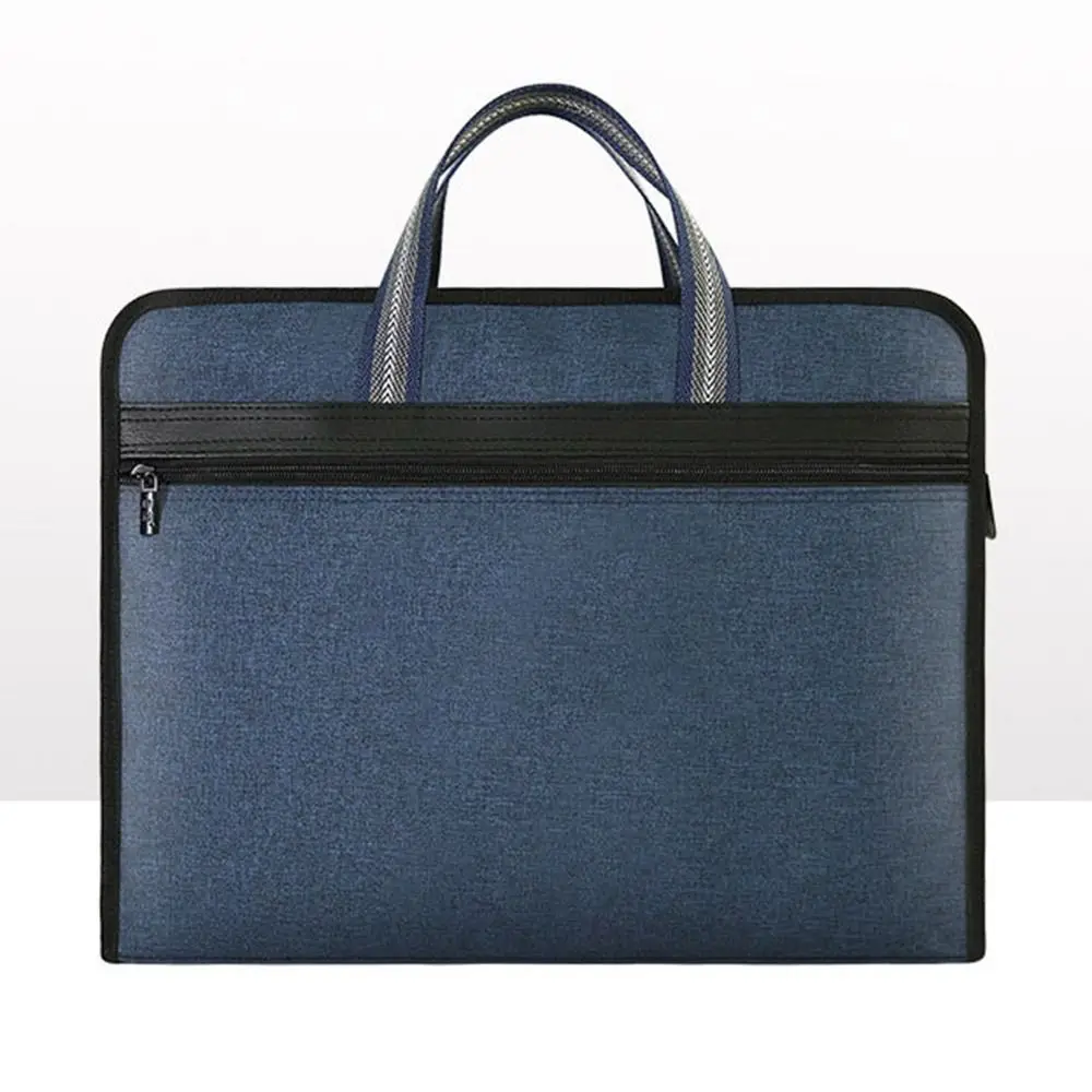 Waterproof A4 File Bag Large Capacity Multiple Compartments Canvas Briefcase Zipper Portable Business Storage Bag Stationery