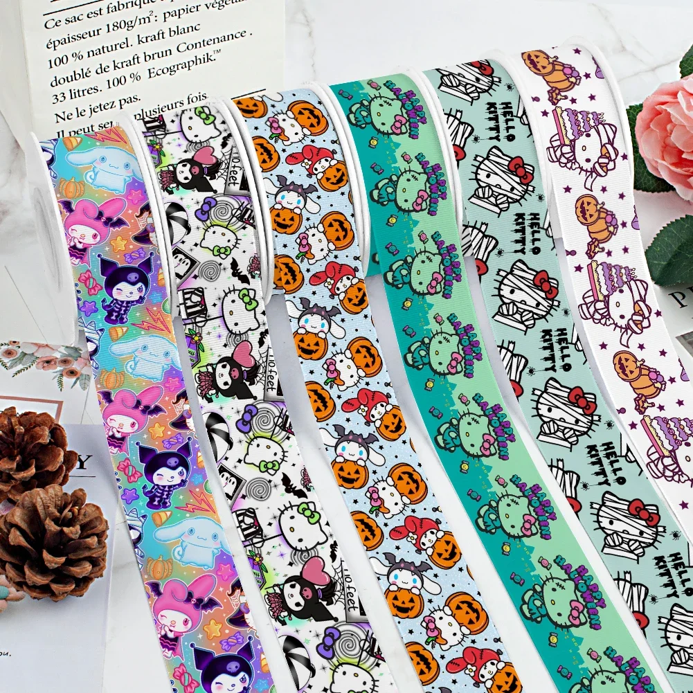 

Hello Kitty Halloween Sanrio 5yards Japanese Cartoon Pattern Grosgrain Ribbons Satin Ribbon for Cheer Bows DIY Girl Hair Bows