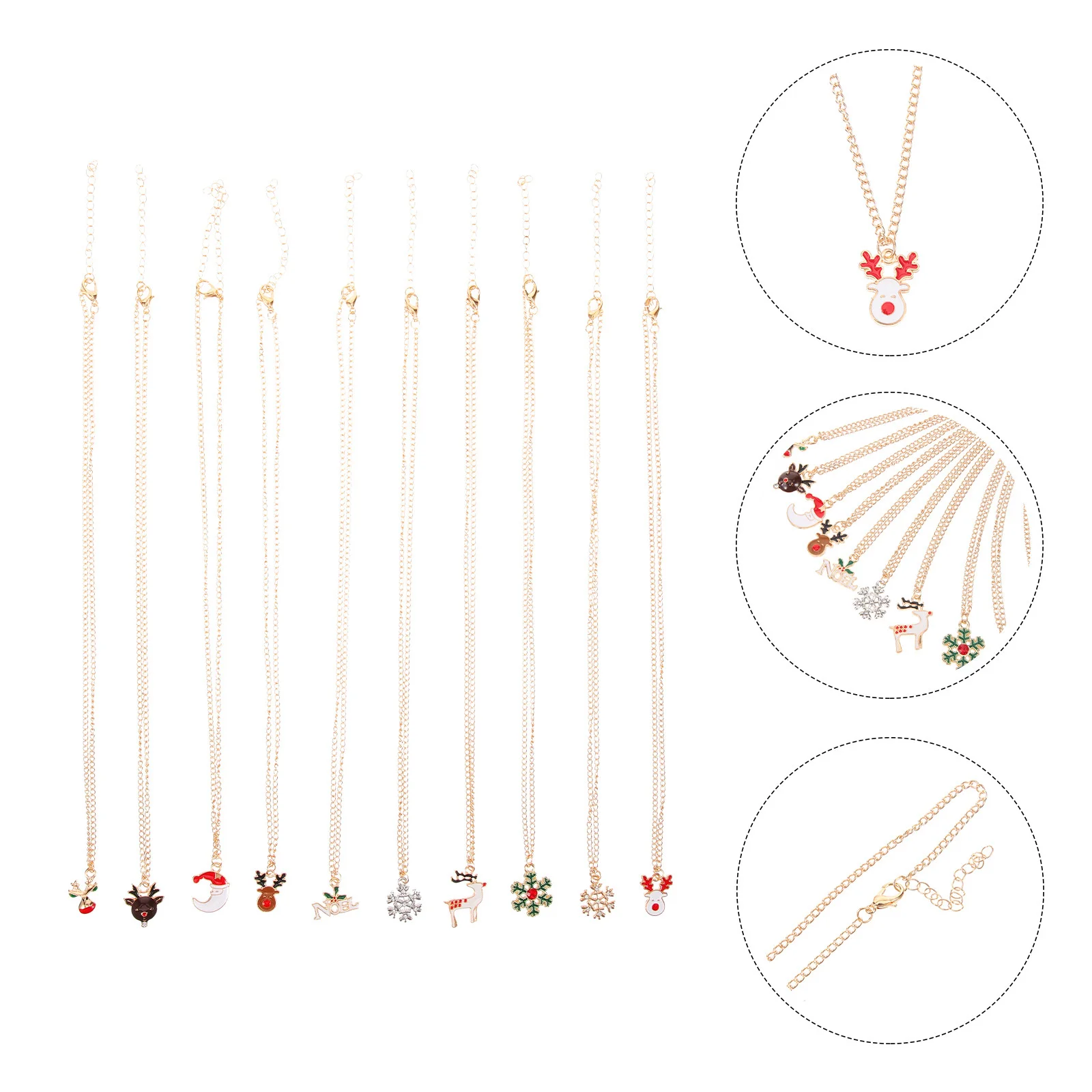 

10Pcs Christmas Pendant Necklace Alloy Dangle Drop Clavicle Jewelry for Women Holiday Fashion Statement Party Accessory