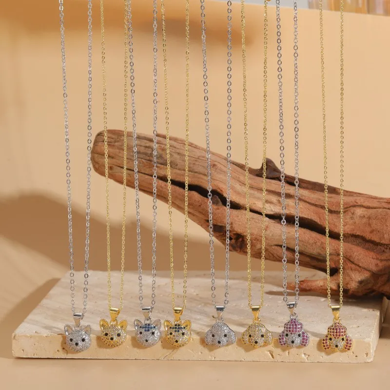 Hot-selling cute little milk dog pet zircon necklace female, independent station new product micro-inlaid copper pendant collarb
