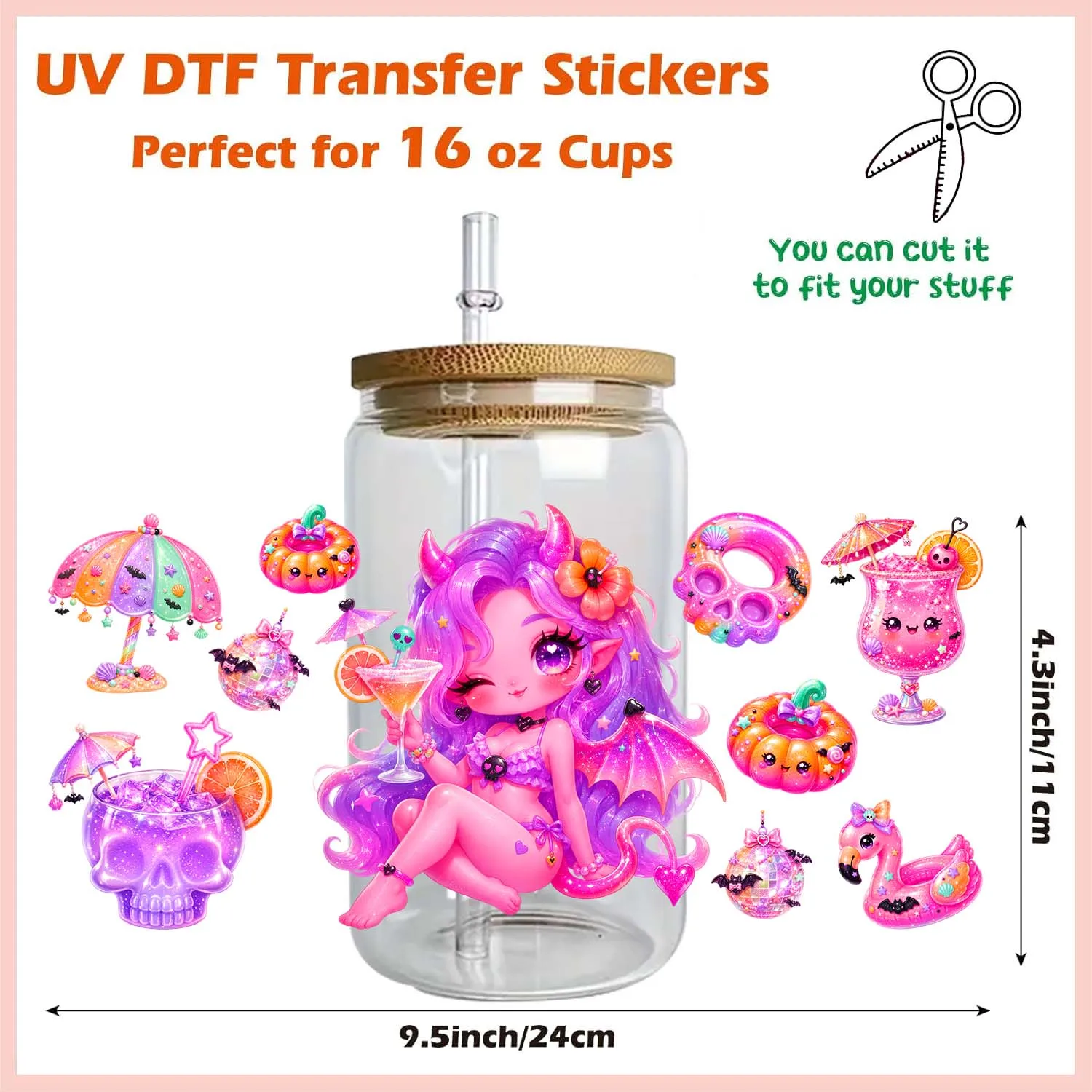 1/5pcs bundle Halloween Spooky Vibe UV DTF Sticker Waterproof DIY Decals 3D transfers uvdtf stickers 16oz uv dtf cup wraps