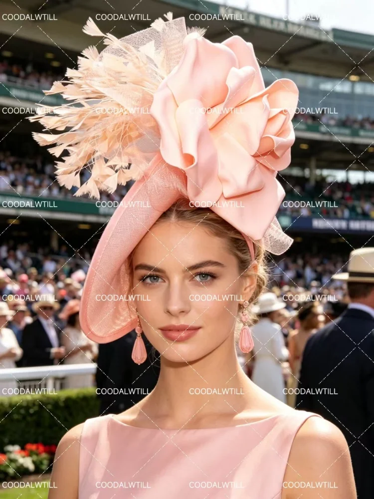 Yellow Large Flower Feather Fascinator Hat Women Formal Wedding Cocktail Headpiece Royal Ascot Horse Race Ladies Millinery Cap