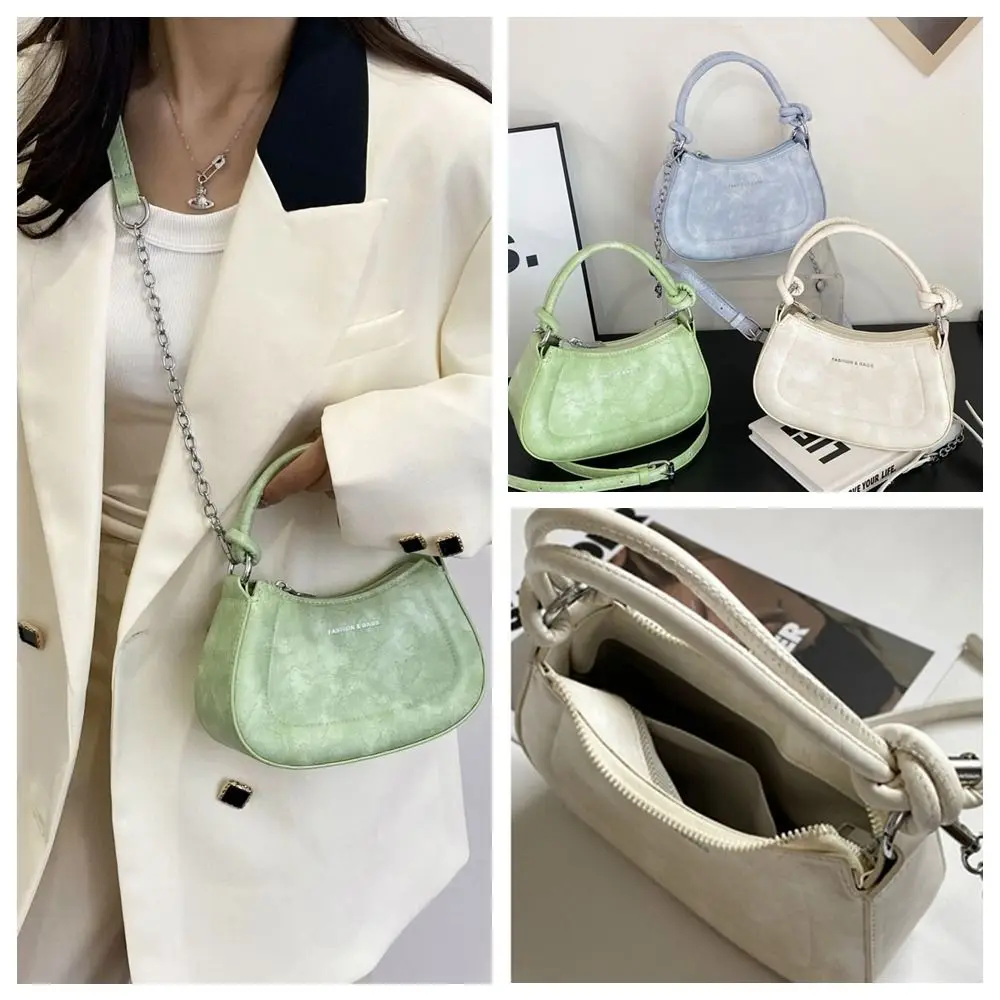 

Casual Korean Style Shoulder Bag PU Leather Solid Color Chain Crossbody Bag Large Capacity Zipper Handbag Travel