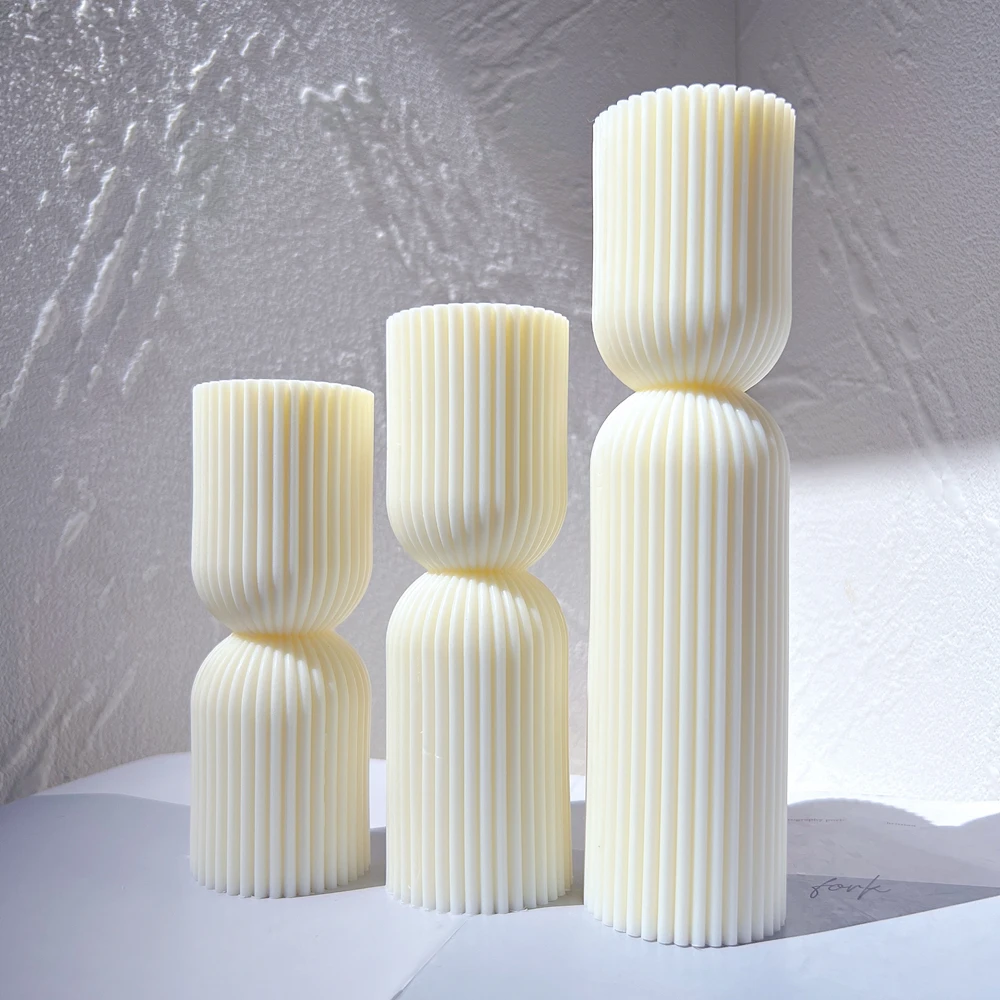 Cylindrical Tall Pillar Candle Molds Ribbed Aesthetic Twist Silicone Mould Geometric Abstract Decorative Striped Soy Wax Mold