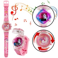 Pretty Girls Kids Children Students Rotatable Music Lights Sounds Rainbow Unicorn Collection Flip Digital Flashing Gift Watches
