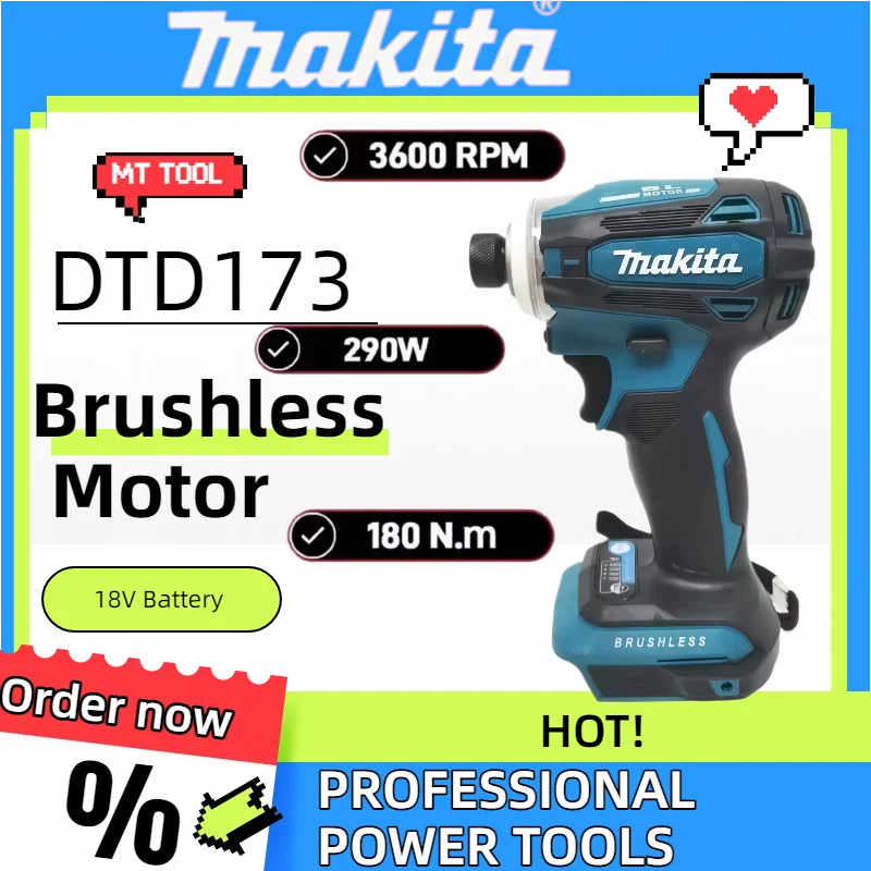 マキタ-ハイパワー-ブラシレス-インパクトドライバー-dtd173-充電式高トルク-コードレス電動ドライバー-工具
