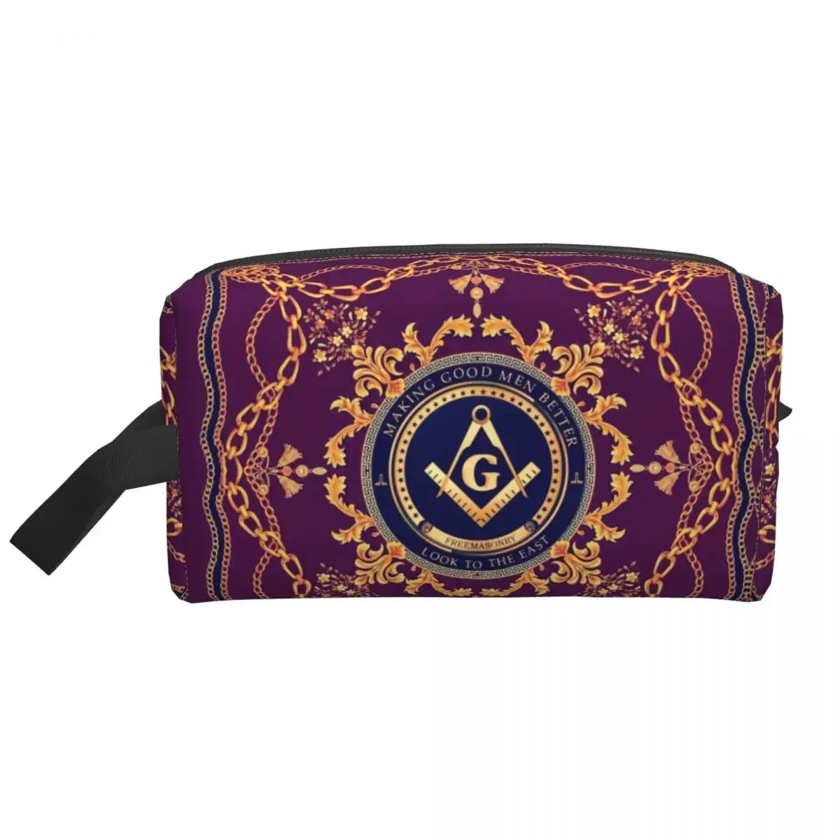 Custom Freemasonry Baroque Toiletry Bag Women Masonic Cosmetic Makeup Organizer Ladies Beauty Storage Dopp Kit Case