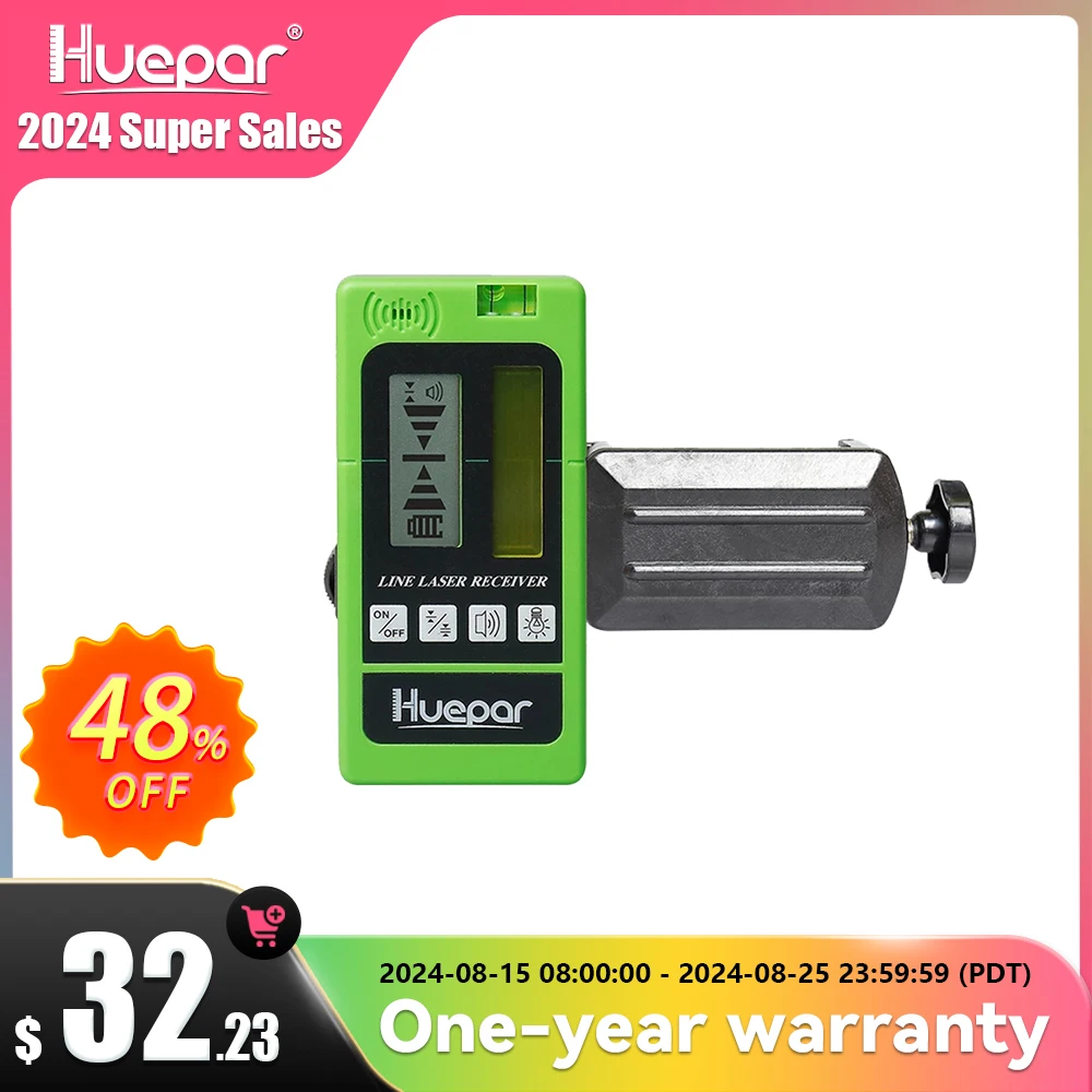 

Huepar LR-5RG Laser Level Receiver Detector With Pulsing Line Two-Sided Back-lit LCD Display Receive Green Red Beam For Outdoor