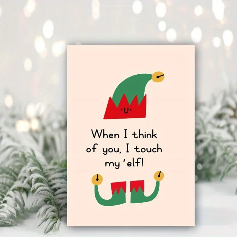 1pc, Christmas time card, Merry Christmas card, December Christmas card, funny elf Christmas card, cute elf hat shoes card