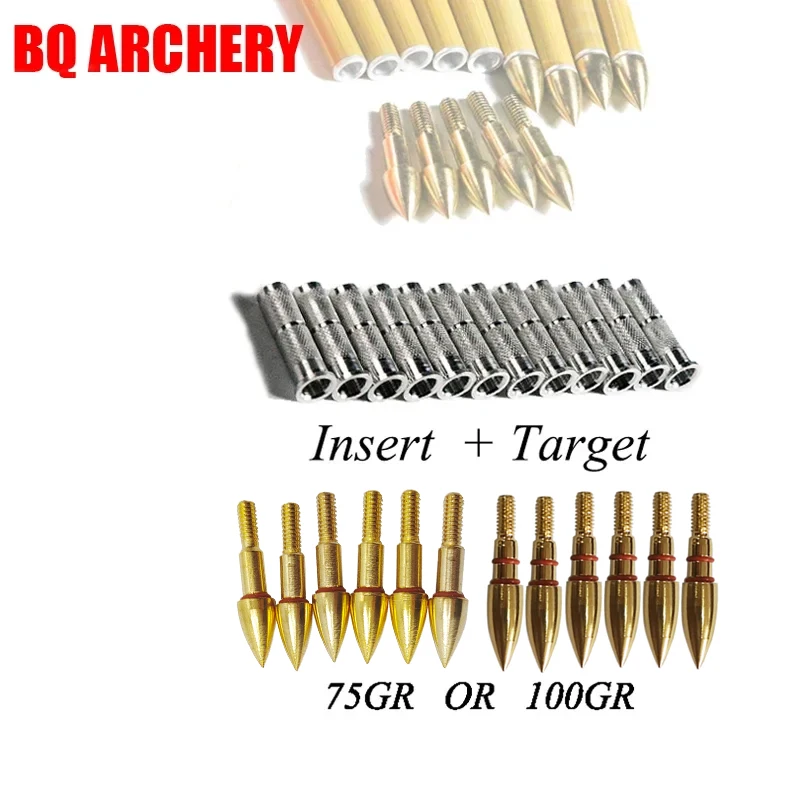 

12pcs Archery Arrows Point Tips Aluminium Insert Broadhead 75gr 100gr Arrowhead for Traditional Bow Hunting