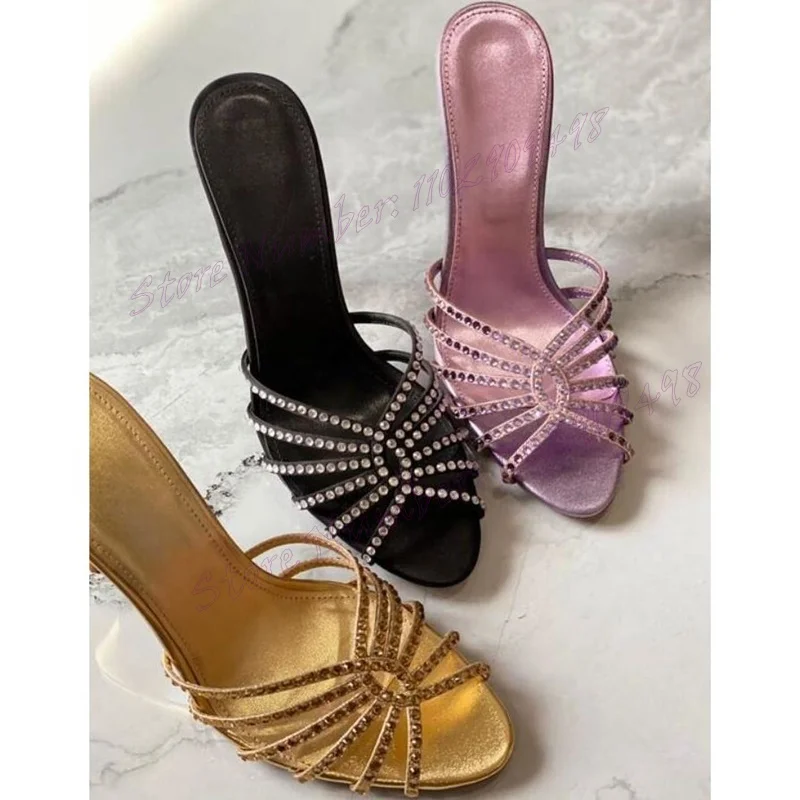 

Purple Rhinestone Cut Heels Slippers Pointed Toe Shoes for Women Stiletto High Heels Sexy Lady Shoes 2024 Zapatos Para Mujere