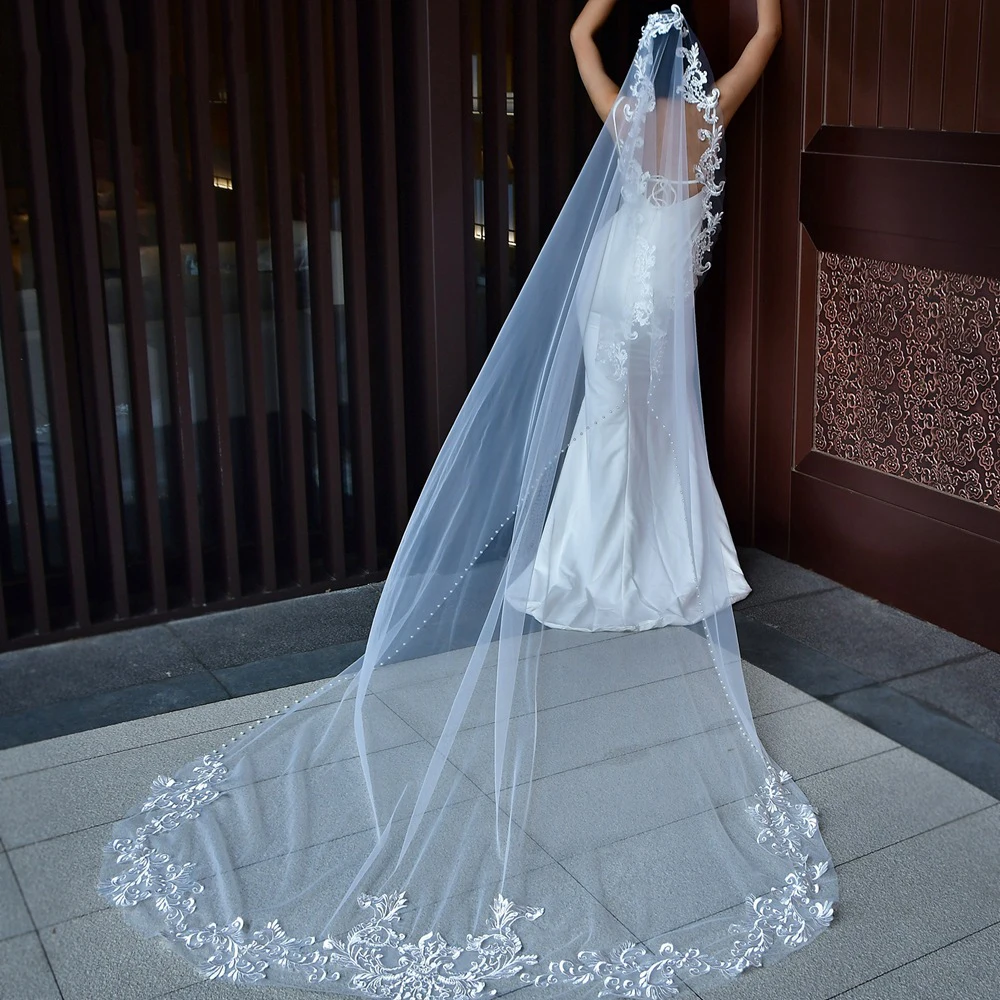 BL4028 Palace style single layer pearl lace edge wedding bridal veil