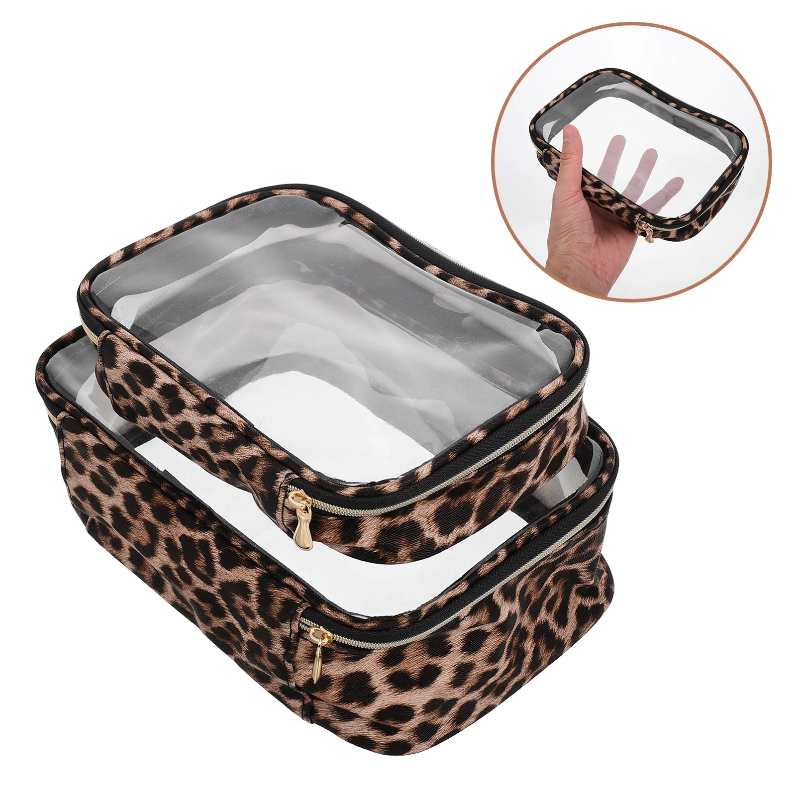 

2Pcs Waterproof Leopard Print Large Travel Bag Clear Toiletry Organizer Portable Makeup Pouch for Women Camping