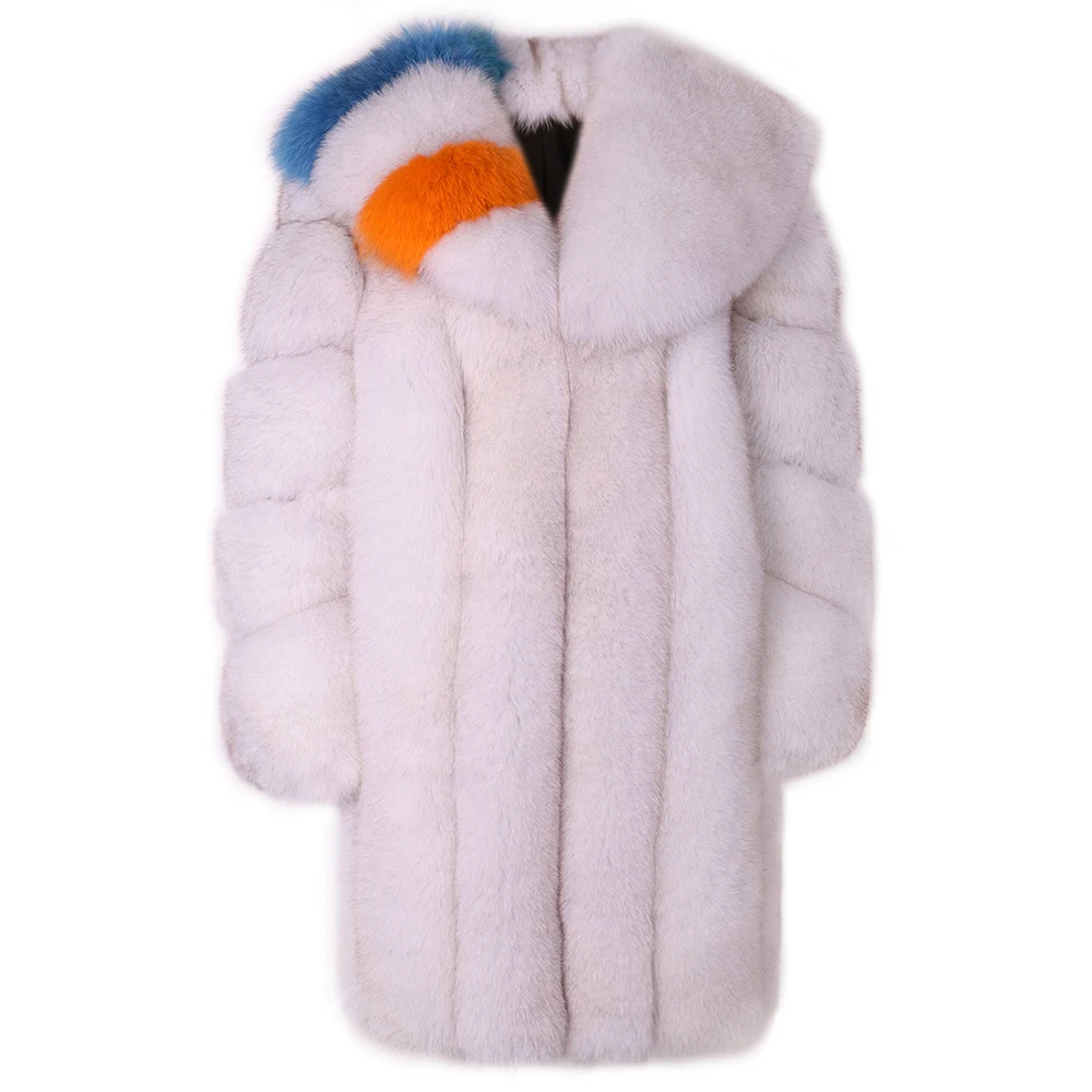 Fox Fur Coat High Quality Women Temperament Celebrity Fashionable Color Contrast Big Fur Collar Fox Fur Grass Coat