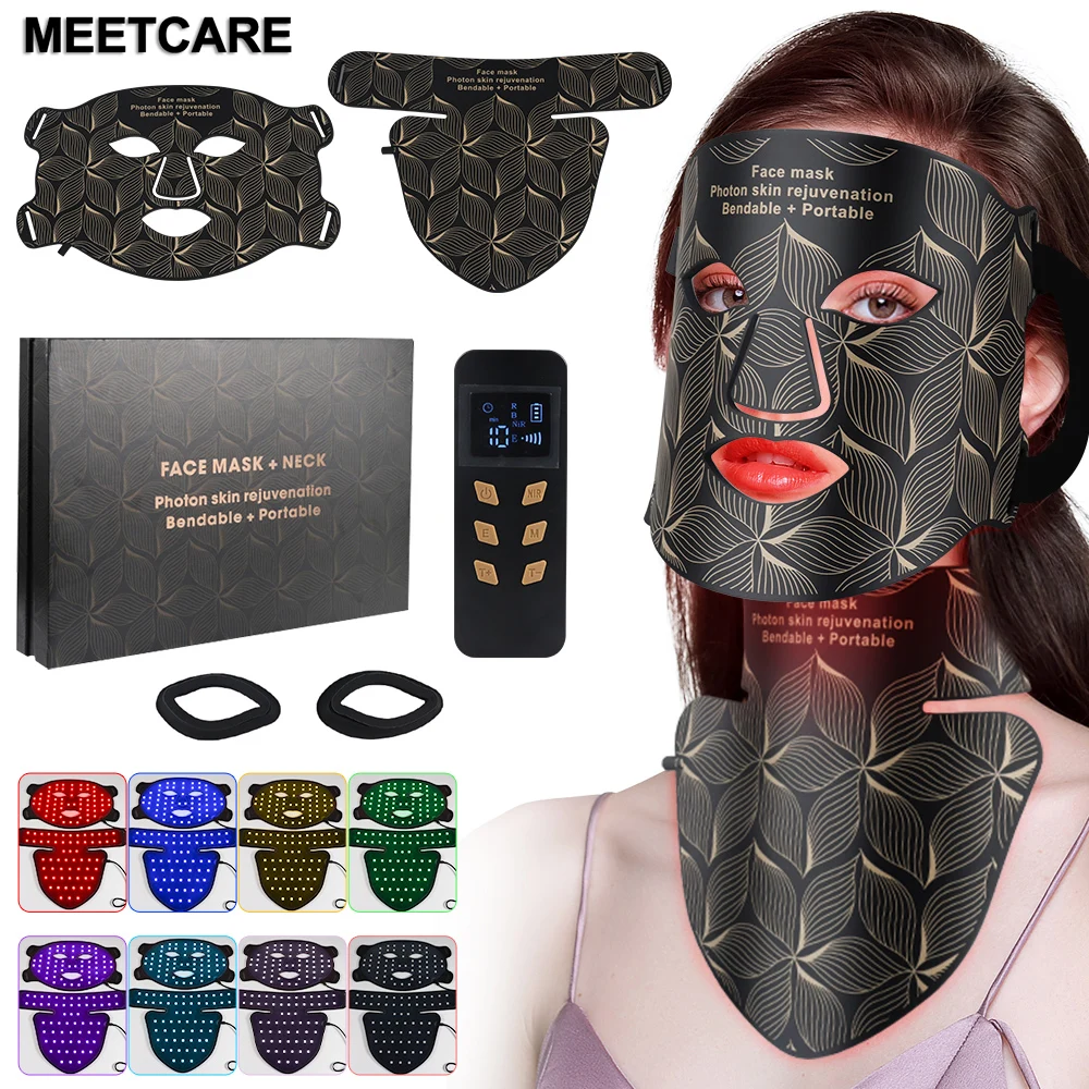 LED 8 Colors Face Mask and Neck Red Light  Near Infrared Therapy Anti Aging Wrinkle Acne Pore Oil Control Skin Tighten Whiten