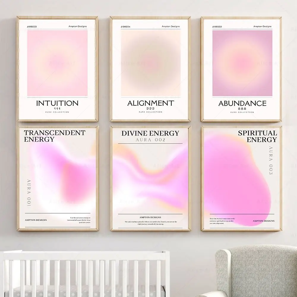 Gradient Aura Abstract Posters Angel Number Retro Canvas Painting Spiritual Wall Art Print Aesthetic Pictures Living Room Decor