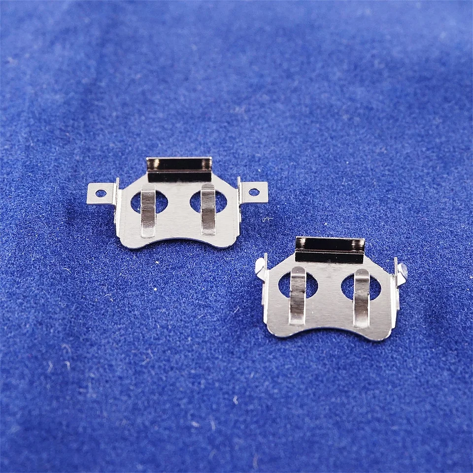 10x CR1220 Knopfzellenhalter – Horizontal, Vergoldet, Mit Federclip, Schwarz/gold