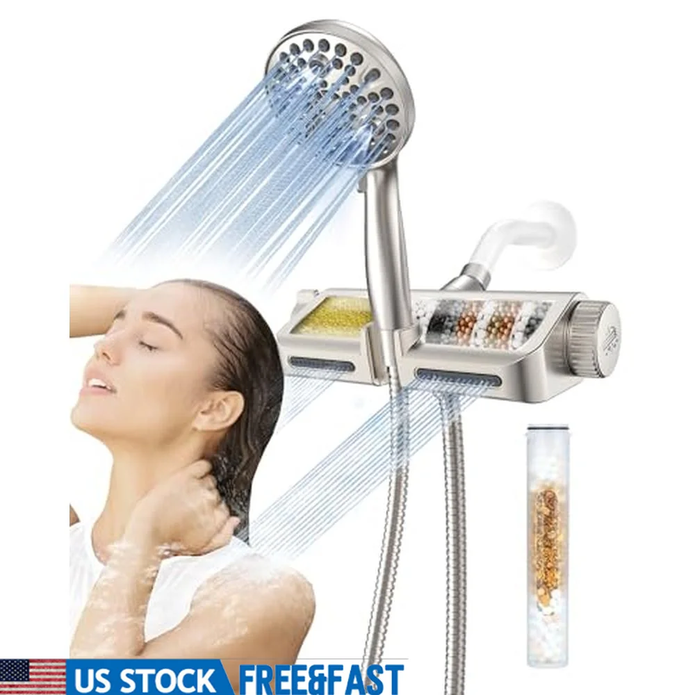 Gefiltertes Spa-System, Duschkopf und Massage, Hand-Kombination, 2-in-1, gebürstetes Nickel, zwei 10 Modi, Punktstrahlmodus, langer Schlauch, einfach