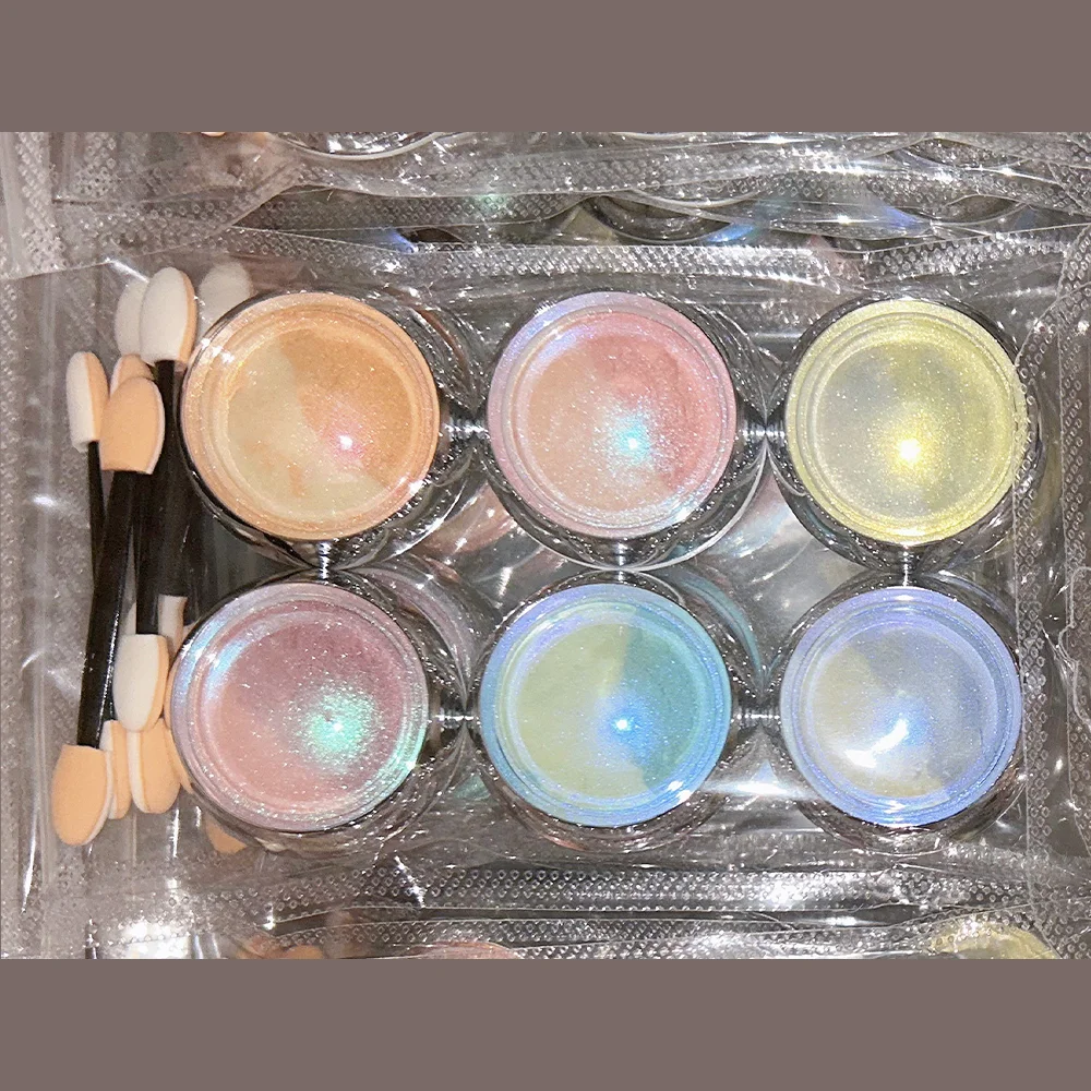 0.3g * 6 pçs cintilante aurora prego em pó metálico efeito espelho cromo pigmento poeira camaleão gel polonês manicure decorações & #