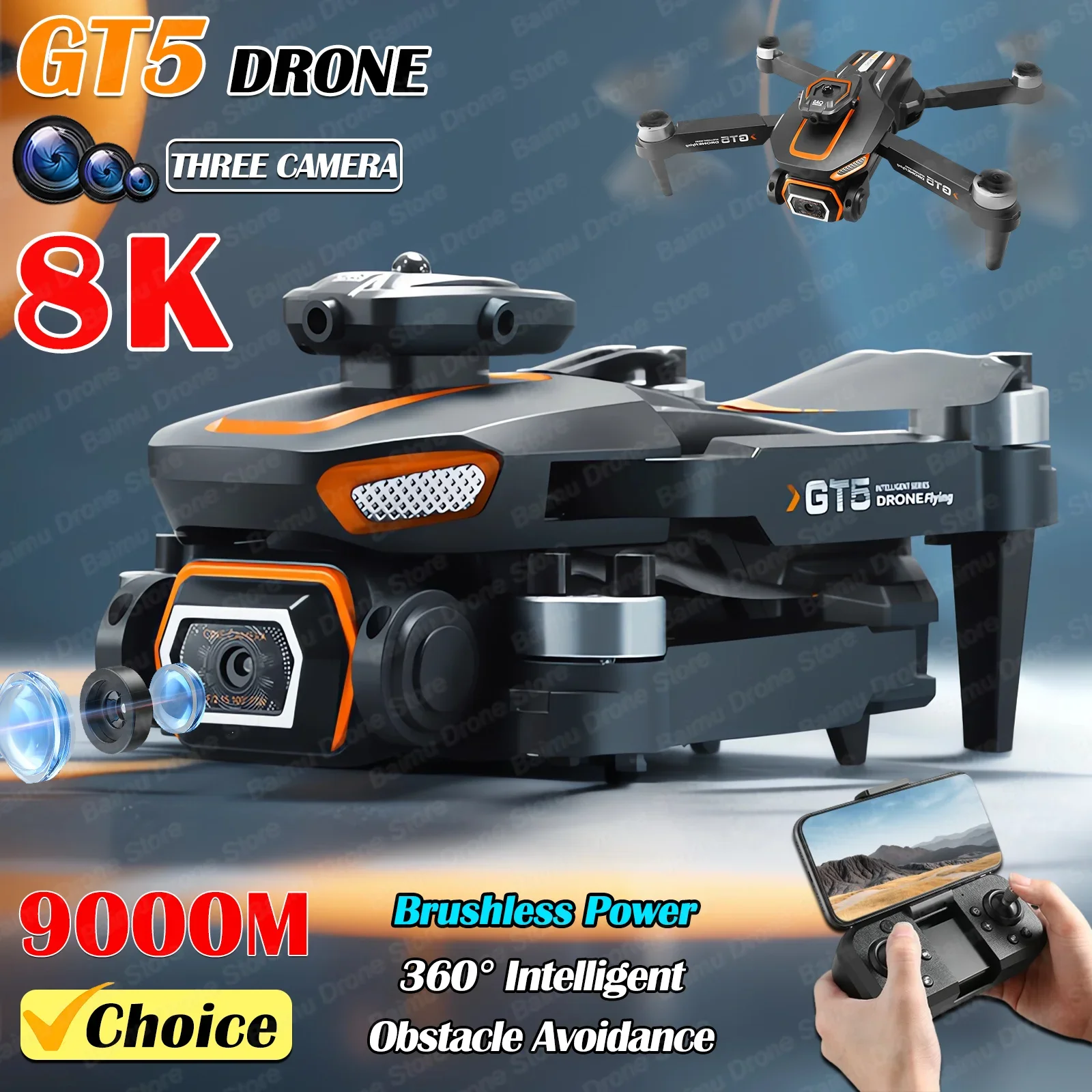 GT5 5G GPS Drone 8K Profesjonalna podwójna kamera HD Unikanie przeszkód WIFI FPV Silnik bezszczotkowy Składany zdalnie sterowany quadcopter Dron Toy