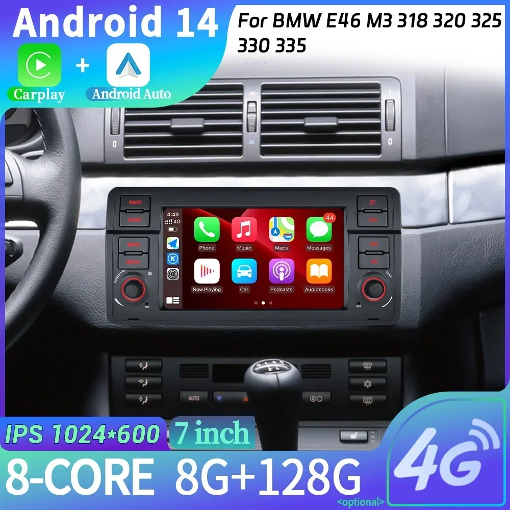 7'' DSP AI 8G+128G Android CarPlay Auto Radio For BMW 3-Series 3 Series E46 1998-2006 4G Car Multimedia Stereo GPS 2Din Screen