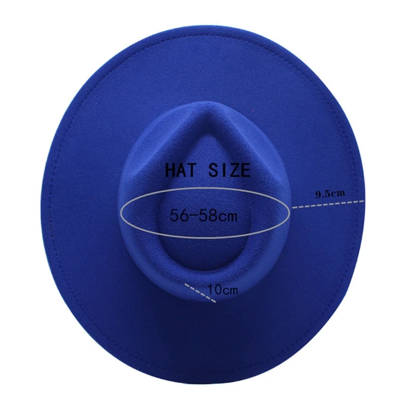 9.5cm brim fedora large wide brim jazz hat women pure color imitation woolen fedora hat men fashion Panama hat wedding hat