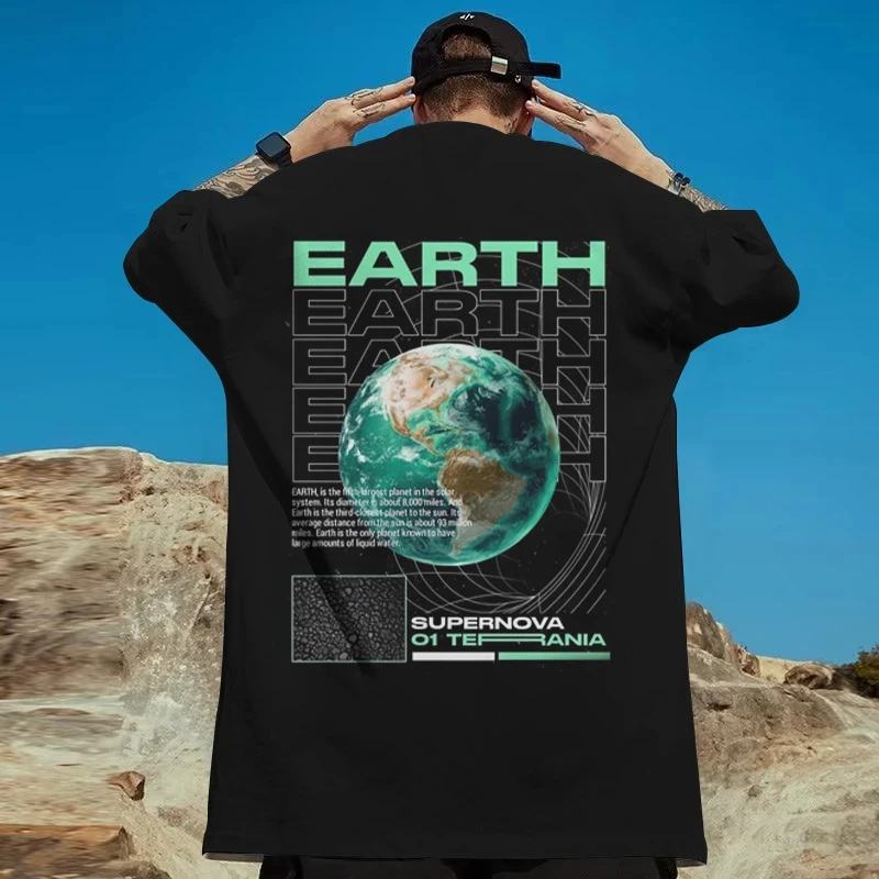 Moon short sleeve planet T-shirt 3D printing pattern short sleeve summer men's clothing new casual tops oversized men's wear image 4