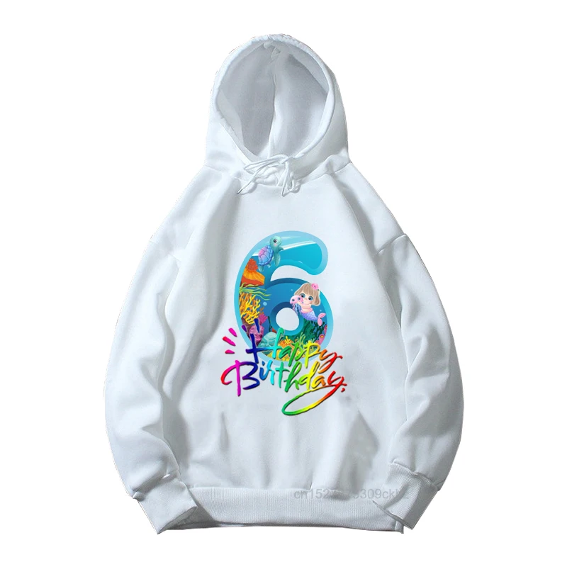 

Cartoon Girls Sea Turtle And Mermaid With Ocean Digital 1-8 Picture Printing White Hoodies Kid Happy Birthday Numbers Sweatshirt