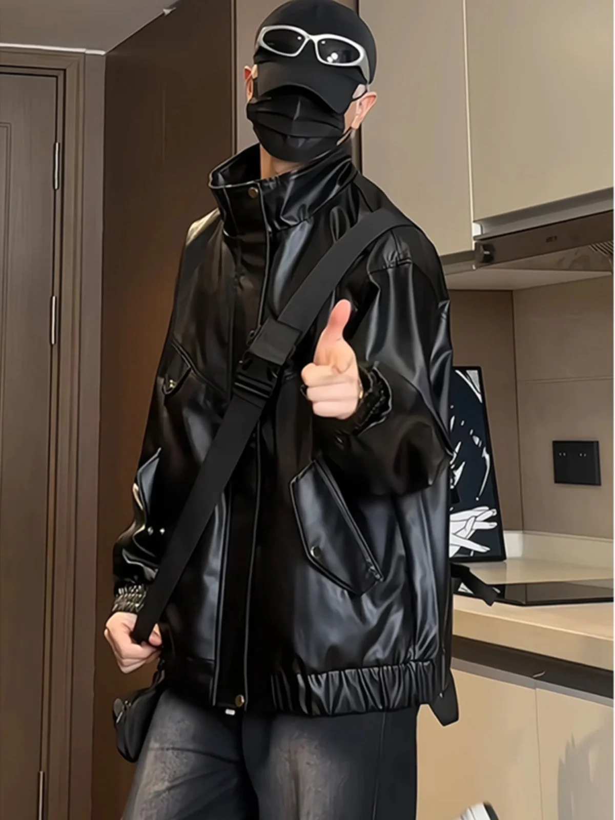 

Bla Motorcycle Jaet Men's Spring Autumn ort American Sle Flight Suit Coat Youth Trendy Waterproof PU Leather Jaet