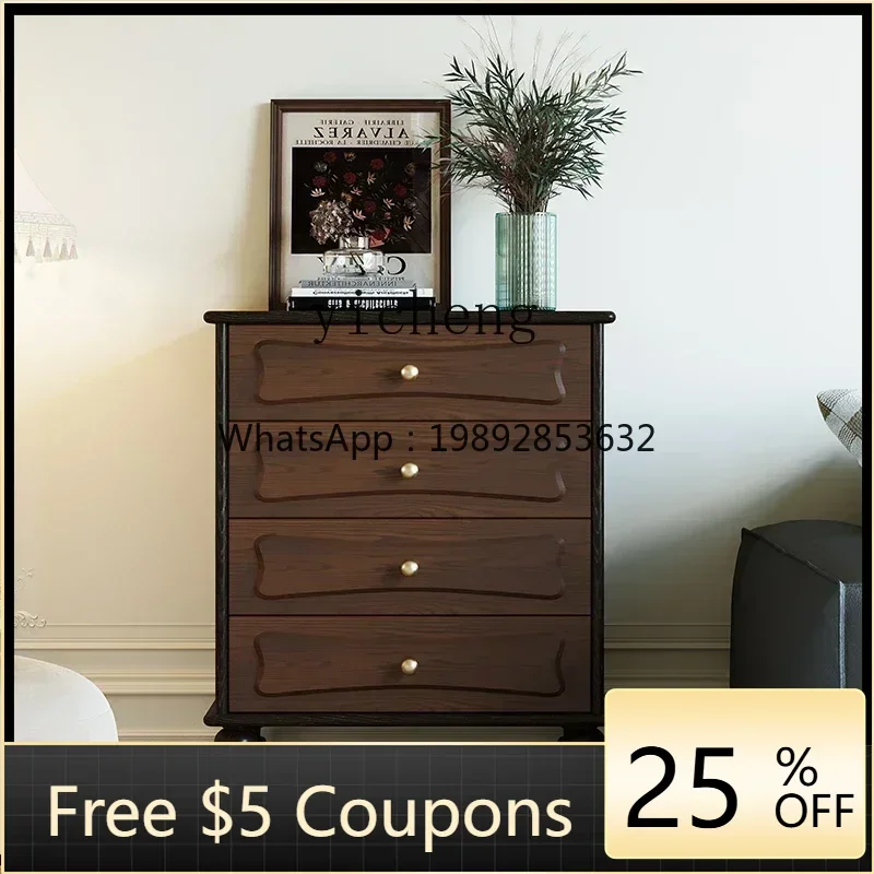 

DF retro solid wood bucket drawer cabinet living room TV cabinet entrance cabinet American black dining side locker