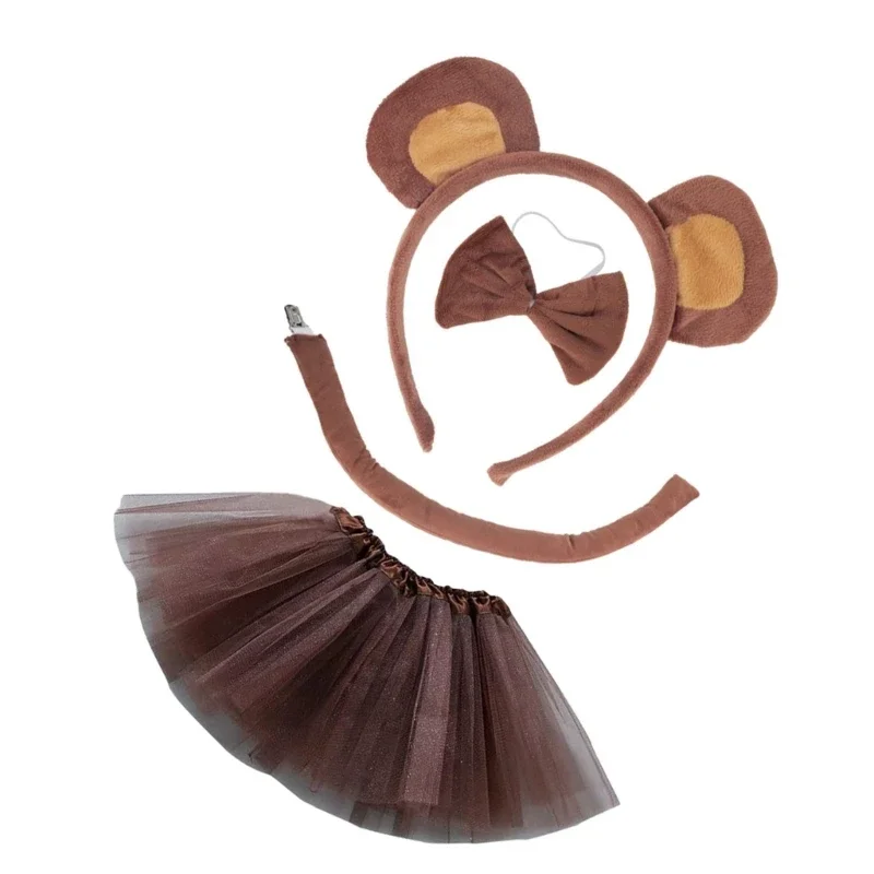 Conjunto de disfraz de oso, corbata de cola con orejas de oso, accesorios de disfraz de fantasía de animales para niños y niñas, accesorios de Cosplay de Halloween