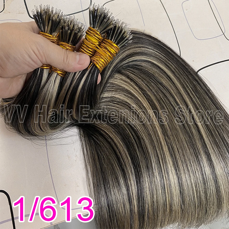 Rechte Nano Ringen Tip Haarverlenging Ombre Natuurlijke Maagd 100% Menselijk Haar Bulk Blonde Bundels Micro Kralen Groothandel keratine